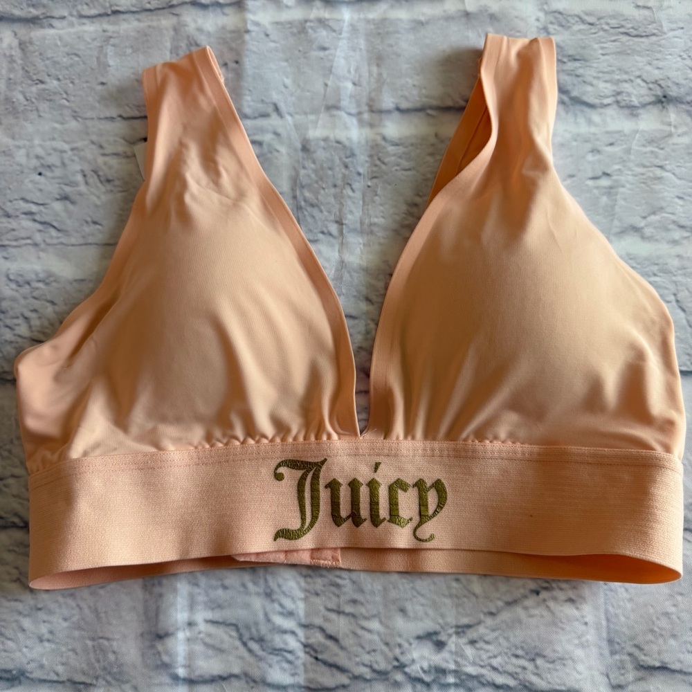 Juicy Couture Triangle Bralette S | Peach Logo Stretch